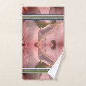 ピンク花乾式洗浄布及びバスセット バスタオルセット (ハンドタオル)