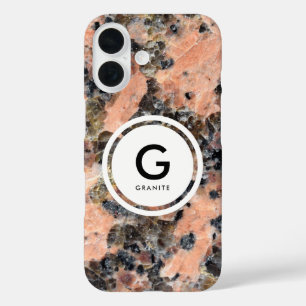 ピンク花崗岩モノグラム – ロックテクスチャ iPhone 16ケース