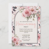 ピンク花柄エレガント引っ越し祝いパーティーパーティー 招待状 (正面)