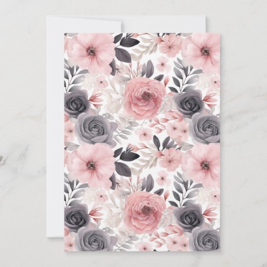 ピンク花柄エレガント引っ越し祝いパーティーパーティー 招待状 (裏面)