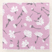 ピンク花柄デザインエレガント – フラワーアート ガラスコースター (正面)