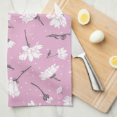 ピンク花柄デザインエレガント – フラワーアート キッチンタオル (四つ折り)