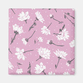 ピンク花柄デザインエレガント – フラワーアート マグネット (正面)