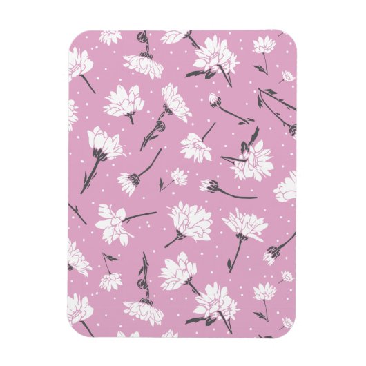 ピンク花柄デザインエレガント – フラワーアート マグネット (縦)