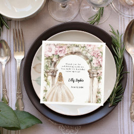 ピンク花模様のアーチドレス誕生日 スタンダードカクテルナプキン