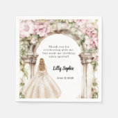 ピンク花模様のアーチドレス誕生日 スタンダードカクテルナプキン (正面)