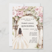 ピンク花模様のアーチホワイトドレスキンセアニェラ 招待状 (正面)