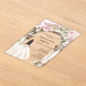 ピンク花模様のアーチホワイトドレ澄んススイート16 アクリル招待状 (レイダウン)