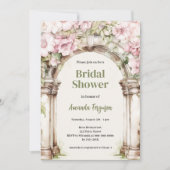 ピンク花模様アーチベージュブライダルシャワー 招待状 (正面)