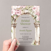 ピンク花模様アーチベージュ澄んブライダルシャワー アクリル招待状 (インサイチュ (ポータブル))