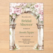 ピンク花模様アーチベージュ澄んブライダルシャワー アクリル招待状 (正面)