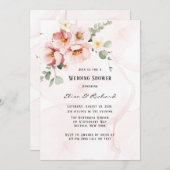 ピンク花模様エレガントユーカリウェディングシャワー 招待状 (正面/裏面)