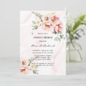 ピンク花模様エレガントユーカリプツカップルシャワー 招待状 (スタンド正面)