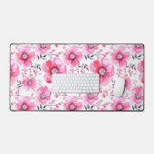 ピンク花模様シームレスフラワーパターン デスクマット (キーボード&マウス)
