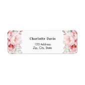 ピンク花模様バラ差出人住所 ラベル (正面)