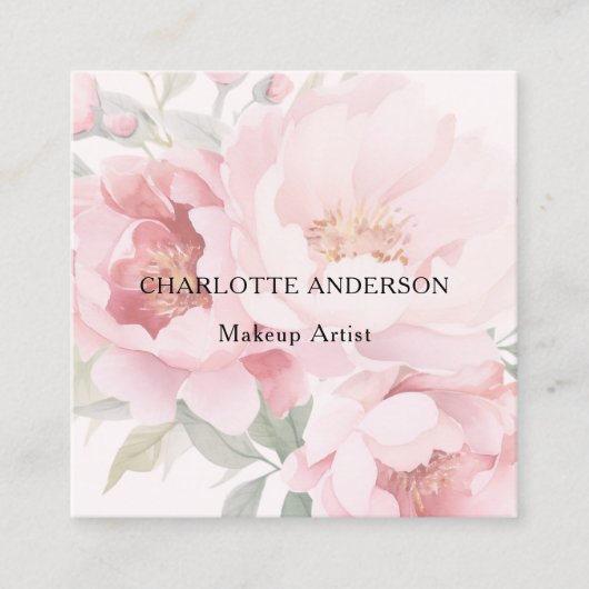 ピンク花模様バラQRコード スクエア名刺 (正面)