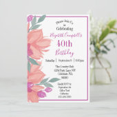 ピンク花模様パーソナライズされた誕生日 招待状 (スタンド正面)