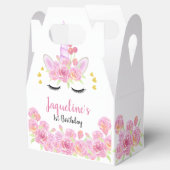 ピンク花模様ユニコーン金ゴールドハート誕生日 フェイバーボックス (オープン)