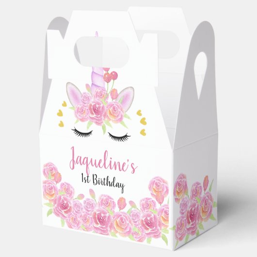 ピンク花模様ユニコーン金ゴールドハート誕生日 フェイバーボックス (オープン)