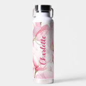 ピンク花模様名前をカスタムする ウォーターボトル (正面)