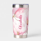ピンク花模様名前をカスタムする 保温保冷タンブラー (正面)