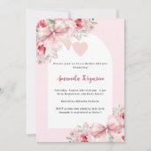 ピンク花模様弓アーチハートブライダルシャワー 招待状 (正面)