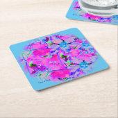 ピンク花模様紙コースター スクエアペーパーコースター (アングル)