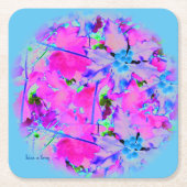 ピンク花模様紙コースター スクエアペーパーコースター (正面)