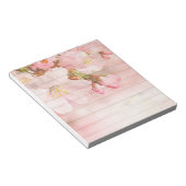 ピンク花模様素朴な木製の壁さくらんぼ ノートパッド (アングル)