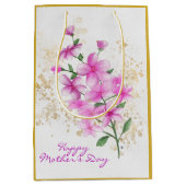 ピンク花模様金ゴールド詳細 | ハッピーマザーズデイ ミディアムペーパーバッグ (正面)