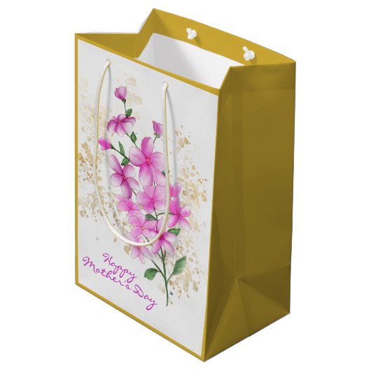 ピンク花模様金ゴールド詳細 | ハッピーマザーズデイ ミディアムペーパーバッグ (裏面アングル)