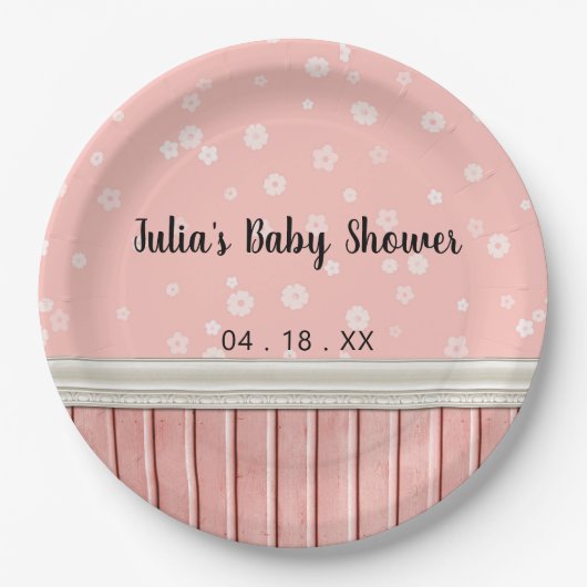 ピンク花模様 ペーパープレート (正面)