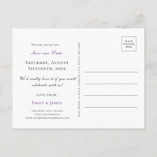 ピンク花模様&蝶 |結婚式の日付の保存 案内ポストカード (裏面)