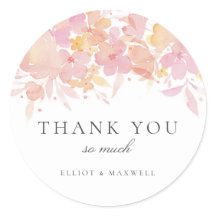 ピンク花水彩フローラ結婚ズシール