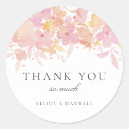 ピンク花水彩フローラ結婚ズシール ラウンドシール