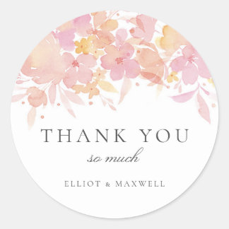 ピンク花水彩フローラ結婚ズシール ラウンドシール