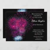 ピンク花火退職パーティの招待状 招待状 (正面/裏面)