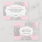 ピンク花赤ちゃんシャワーおむつラッフルチケット エンクロージャーカード (正面/裏面)