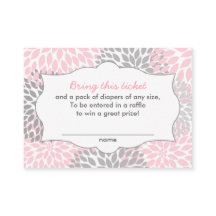 ピンク花赤ちゃんシャワーおむつラッフルチケット