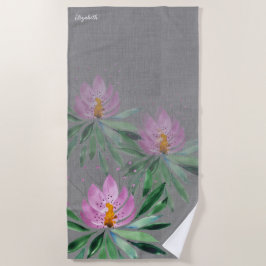 ピンク芸術的のスミレ色のアートの花 ビーチタオル