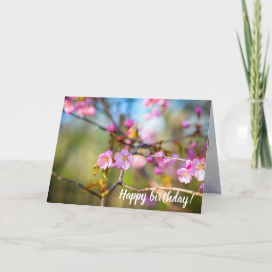 ピンク芸術的の桜の花がさくらんぼ園 カード (正面)