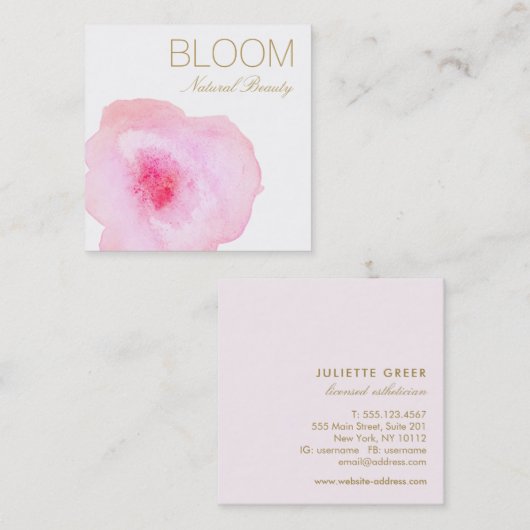 ピンク芸術的の水彩フローラ正方形 スクエア名刺 (正面/裏面)