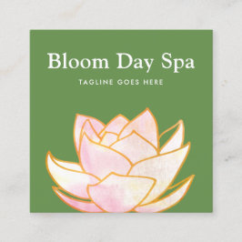 ピンク芸術的の水彩蓮の花フローラ緑 スクエア名刺