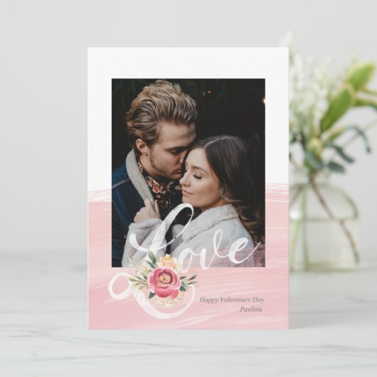 ピンク芸術的の水色ラブフォトカード 招待状 (スタンド正面)