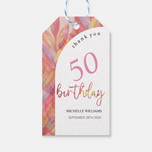 ピンク芸術的の熱帯パーティー水彩 ギフトタグ (正面)