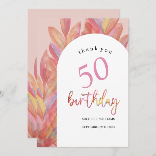 ピンク芸術的の熱帯パーティー水彩 サンキューカード (正面/裏面)