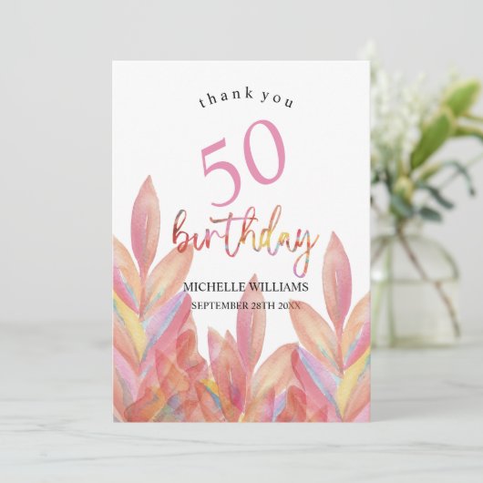 ピンク芸術的の熱帯パーティー水彩 サンキューカード (スタンド正面)