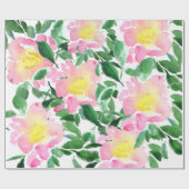 ピンク芸術的の緑のフローラ水色パターン ラッピングペーパー (フラット)