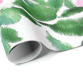 ピンク芸術的の緑のフローラ水色パターン ラッピングペーパー (ロールコーナー)