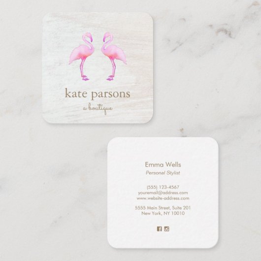 ピンク芸術的ウオーターカラーフラミンゴスクエア スクエア名刺 (正面/裏面)